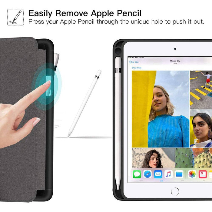 iPad case lifestyle image showing professional business use with Apple Pencil note-taking and document signing capabilities