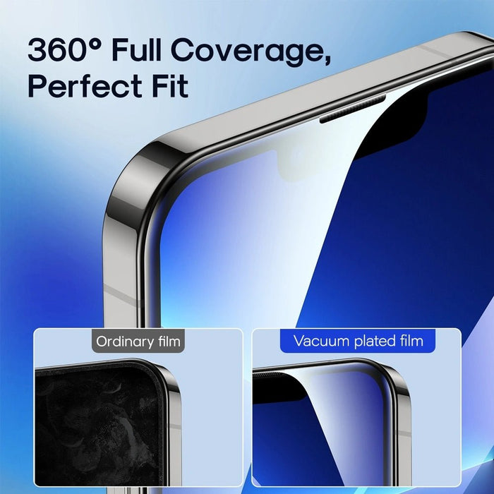 Black-edge screen protector covering the front of a compatible iPhone