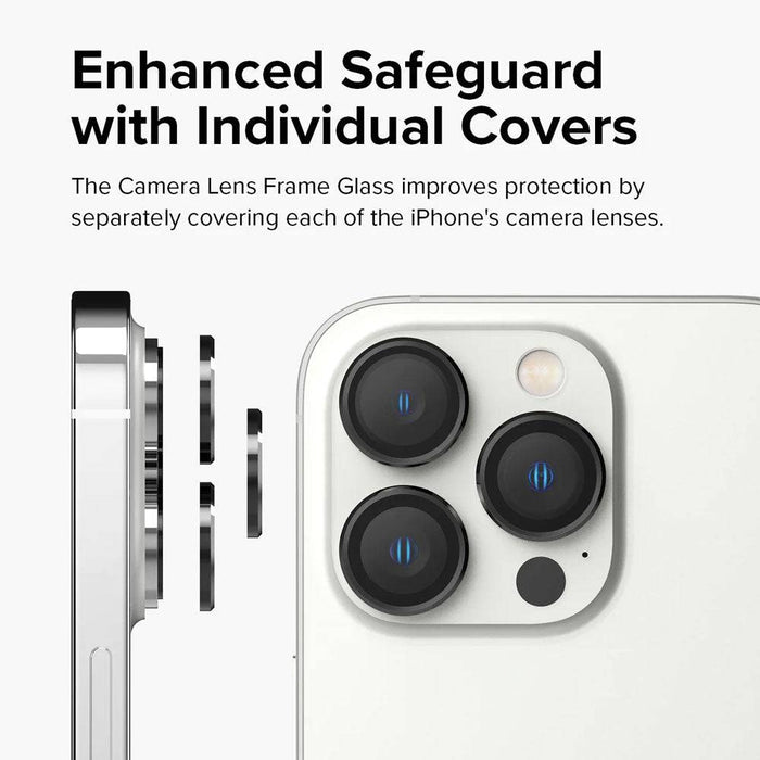 High-quality 0.33mm glass lens protector for iPhone 14 Pro Max rear cameras.