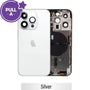iPhone 14 Pro Max Silver rear housing assembly showing complete back panel with authentic Apple logo and camera lens cutout