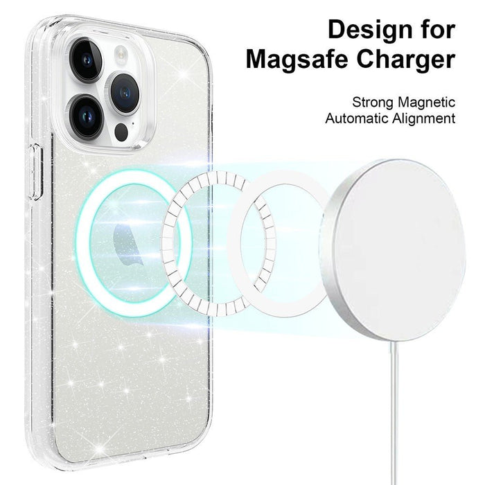 iPhone 15 Pro Max Glitter MagSafe Case Shiny Clear PC TPU Shockproof Sparkle Embedded Anti-Yellow Magsafe Case JPC MOBILE
