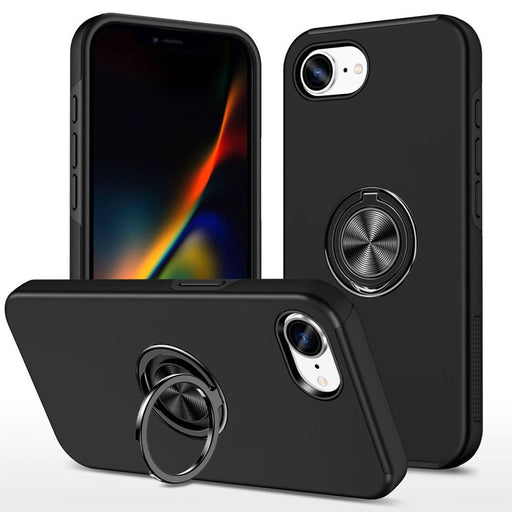 iPhone 16E magnetic ring case black with invisible stand technology TPU PC protection