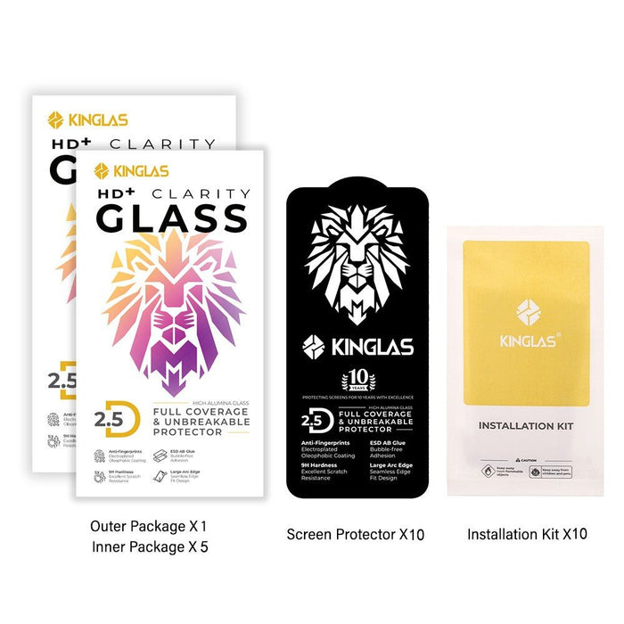 iPhone 17 / 17 Pro Kinglas 10 Packs 2.5D Full Coverage Silk Printing HD+ Clarity Glass Screen Protector Full Coverage Protector JPC MOBILE ACCESSORIES