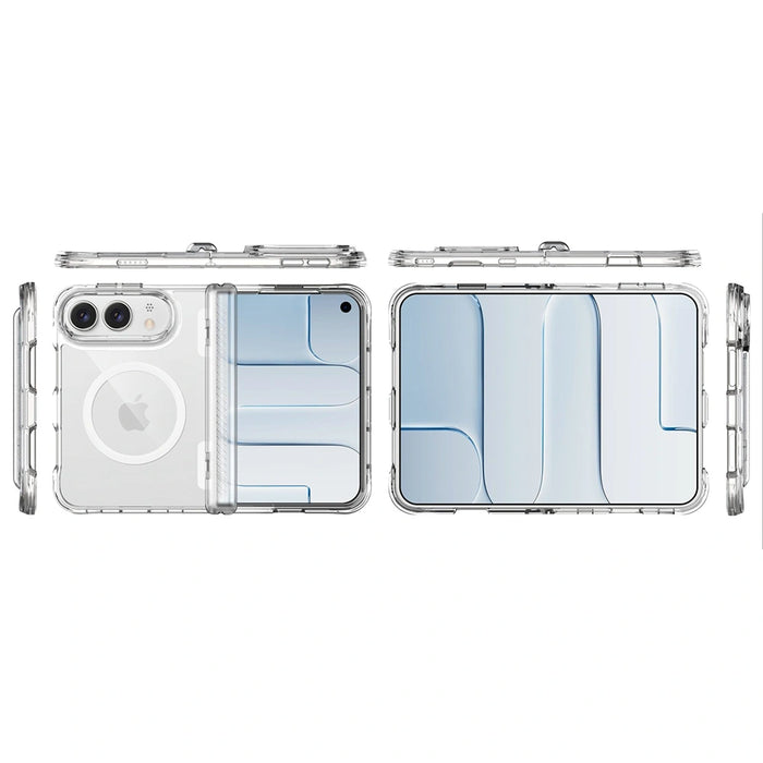 Exploded view of the clear hinge-protective case panels for iPhone Duo