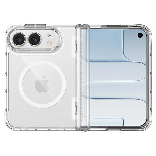 Open iPhone Duo fitted with the clear magnetic-ring case