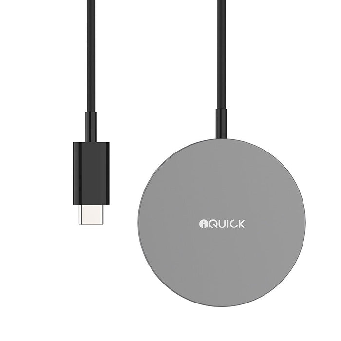 iQuick 15W wireless charger magnetic alignment fast charging black aluminum