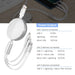 Close-up of iQuick 3 in 1 Cable with Lightning, Micro-USB, and USB-C connectors.