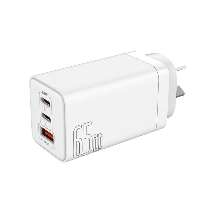 iQuick 65W compact GaN charger dual USB-C ports white charging adapter