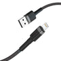 Black iQuick braided USB-A and Lightning cable connectors