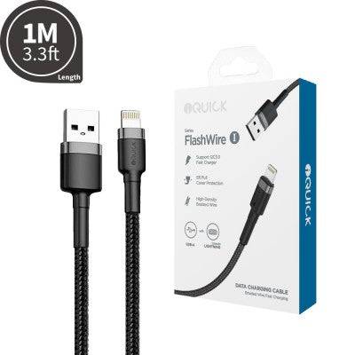 iQuick Braided Lightning to USB-A Fast Charging Cable 1M Black QC3.0 main product shot