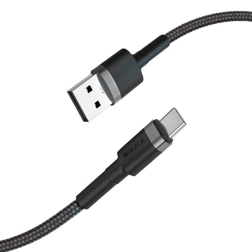 Black iQuick braided USB-A and USB-C cable connectors