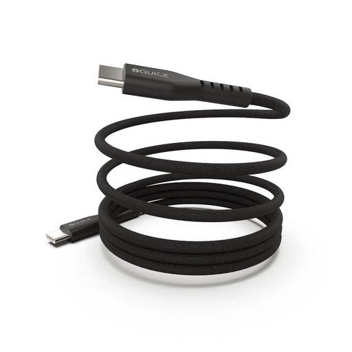 iQuick MagWire 1 self-winding magnetic USB-C charging cable in black showing automatic spiral coiling technology, 100W fast charging, iPhone 15/16 compatible, Brisbane Australia