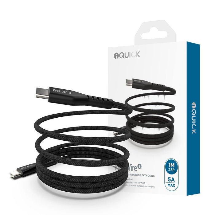 iQuick MagWire 1 black magnetic self-winding USB-C cable premium packaging showing 1M length, 5A max current specifications, Brisbane Australia
