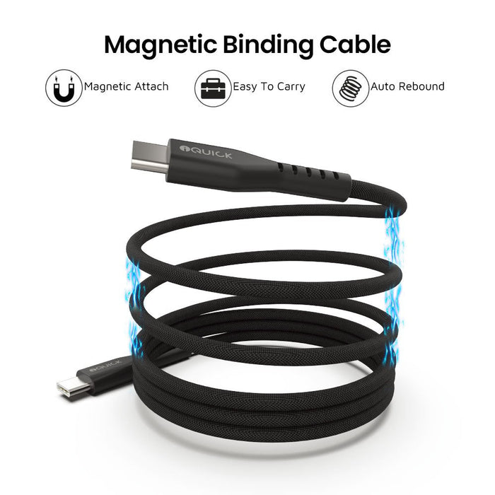 iQuick MagWire 1 magnetic binding cable technology showing magnetic attach, easy carry, and auto rebound features with visual demonstration, Brisbane Australia