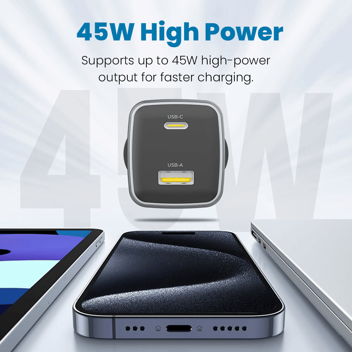 iQuick NANO ENERGY 2 45W PD3.0 USB-C and USB-A Ports Charging Adapter Wall Charger JPC MOBILE ACCESSORIES