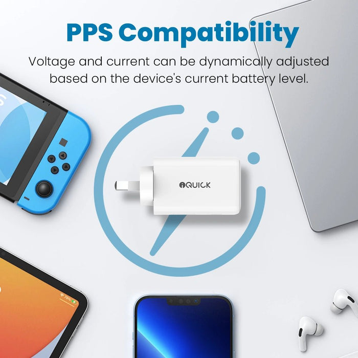 iQuick NANO ENERGY 2 65W PD3.0 Dual USB-C and USB-A Ports Charging Adapter-White Wall Charger JPC MOBILE ACCESSORIES