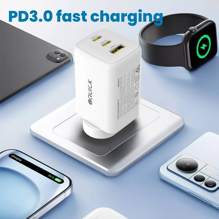 iQuick NANO ENERGY 2 65W PD3.0 Dual USB-C and USB-A Ports Charging Adapter-White Wall Charger JPC MOBILE ACCESSORIES