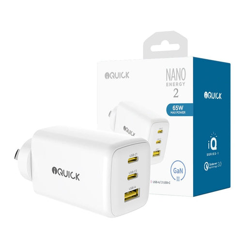 iQuick NANO ENERGY 2 65W PD3.0 Dual USB-C and USB-A Ports Charging Adapter-White Wall Charger JPC MOBILE ACCESSORIES
