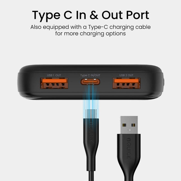 Included USB-A to USB-C cable with iQuick power bank	