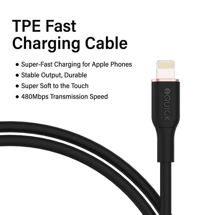 iQuick PowerWire USB-C to Lightning Cable 0.5m 30W PD Fast Charge iPhone 14 13 12 11 X iPad Lightning Cable JPC MOBILE