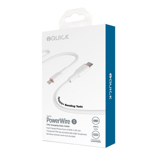 iQuick PowerWire USB-C to Lightning Cable 0.5m 30W PD Fast Charge iPhone 14 13 12 11 X iPad Lightning Cable JPC MOBILE