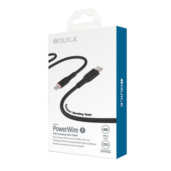 iQuick PowerWire USB-C to Lightning Cable 0.5m 30W PD Fast Charge iPhone 14 13 12 11 X iPad Lightning Cable JPC MOBILE