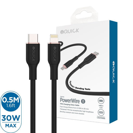 iQuick PowerWire 1 Series TPE Charging Data Cable Type - C to iP 0.5m Lightning Cable JPC MOBILE ACCESSORIES