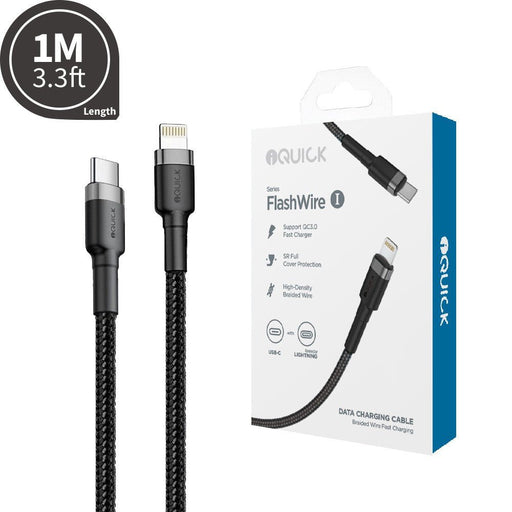 iQuick USB-C to Lightning cable 1m black braided – 20W fast charge