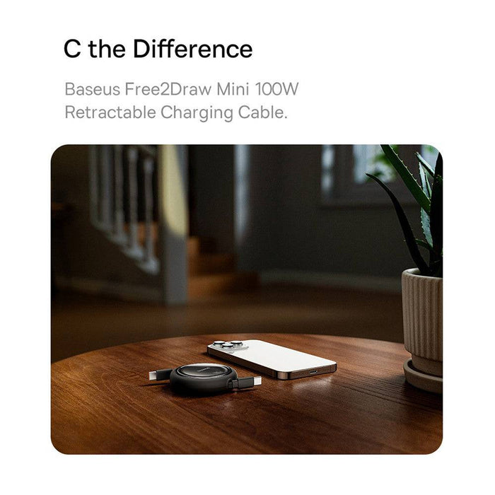 Baseus Free2Draw Mini Retractable Charging Cable Type-C to Type-C 100W 1m Compatible for iPhone 15 Series - JPC MOBILE ACCESSORIES