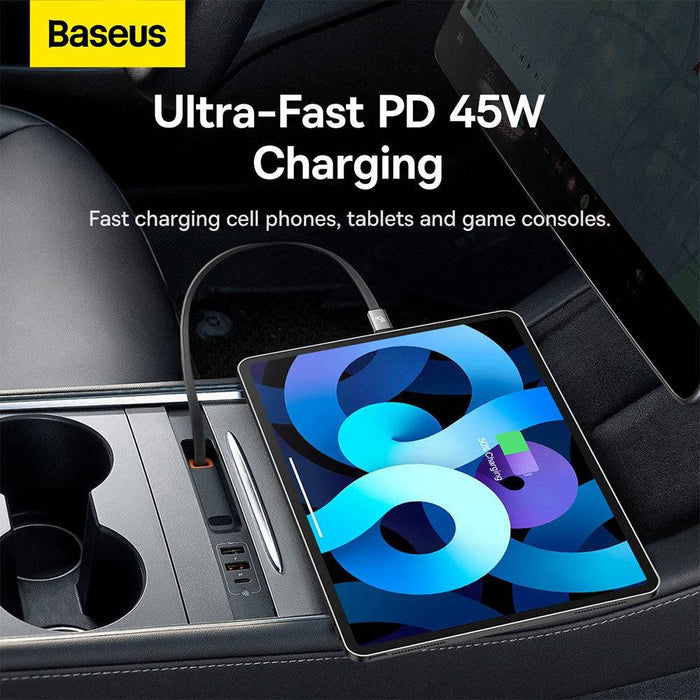 Baseus T-Space Series HUB for Tesla Cars (With a retractable 45W type-C cable)-Cluster Black - JPC MOBILE ACCESSORIES