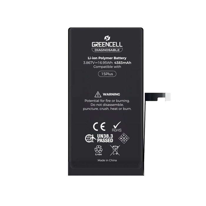 Greencell Diagnosable iPhone 15 Plus Replacement Battery 4383mAh with Adhesive (iOS Calibration Compatible) - JPC MOBILE ACCESSORIES