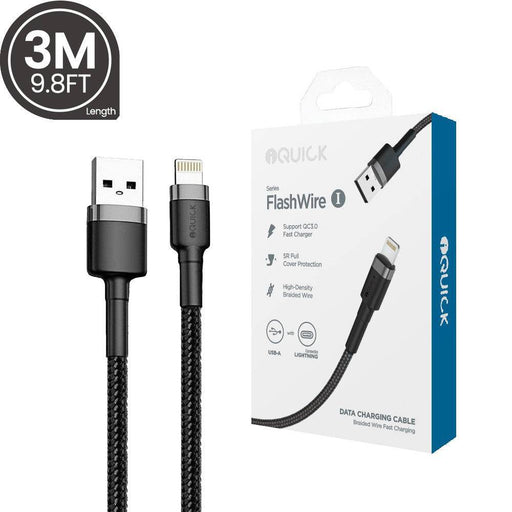 iQuick Braided Lightning to USB-A Fast Charging Cable 3M - JPC MOBILE ACCESSORIES