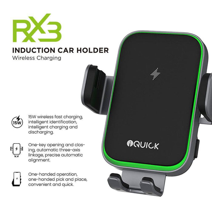 iQuick RX3 15W Wireless Charging Induction Car Holder (IQUICK-X3)-Black - JPC MOBILE ACCESSORIES