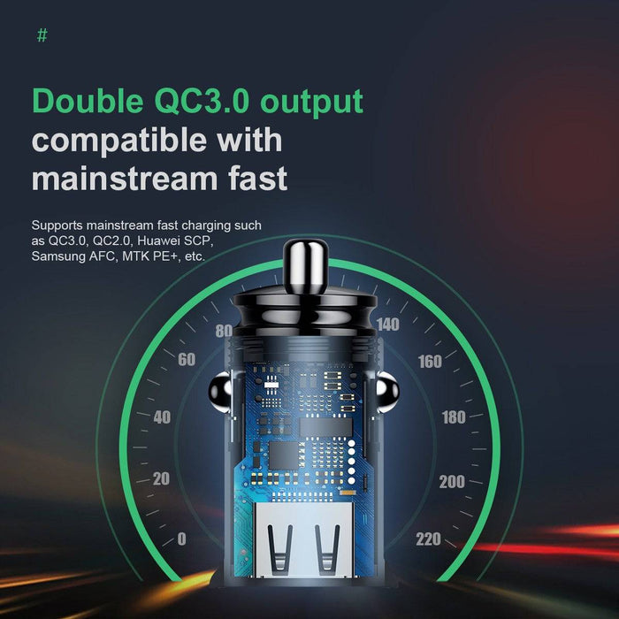 Baseus Circular Plastic A+A 30W Dual QC3.0 Quick Car Charger - Black - JPC MOBILE ACCESSORIES