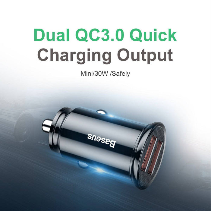 Baseus Circular Plastic A+A 30W Dual QC3.0 Quick Car Charger - Black - JPC MOBILE ACCESSORIES