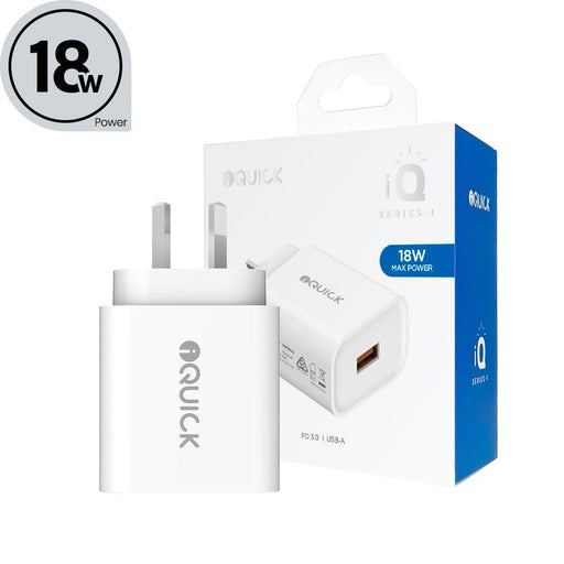 iQuick 18W QC3.0 USB-A charging adapter white GS-552D compact portable design Brisbane Australia
