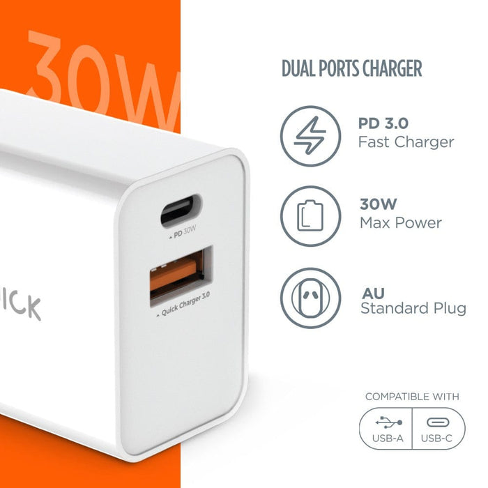 iQuick 30W PD3.0+QC3.0 Dual Ports Charging Adapter – Fast & Reliable Charging - JPC MOBILE ACCESSORIES