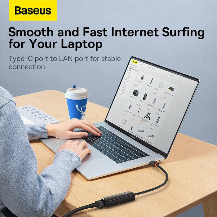 Baseus Lite Series Ethernet Adapter Type-C to RJ45 LAN Port 1000Mbps-Black - JPC MOBILE ACCESSORIES