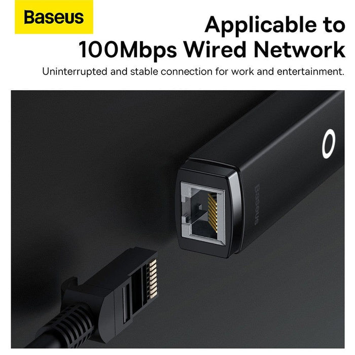 Baseus Lite Series Ethernet Adapter Type-C to RJ45 LAN Port 100Mbps-Black - JPC MOBILE ACCESSORIES