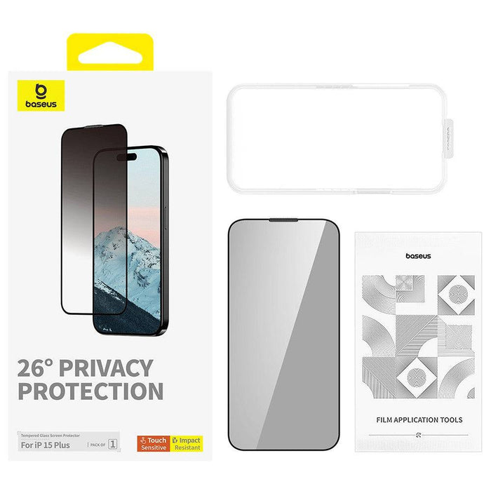 Baseus Diamond Series Full-Coverage Privacy Protection Tempered Glass Screen Protector for iPhone 15 Plus - JPC MOBILE ACCESSORIES