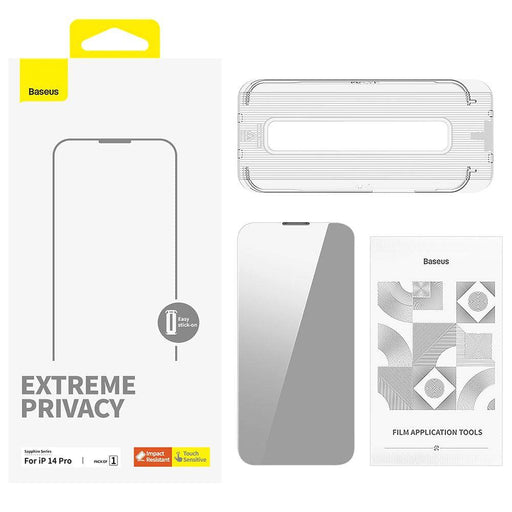 Baseus Sapphire Series Privacy Protection Tempered Glass Screen Protector (with Dust Filter) For iPhone 14 Pro - JPC MOBILE ACCESSORIES