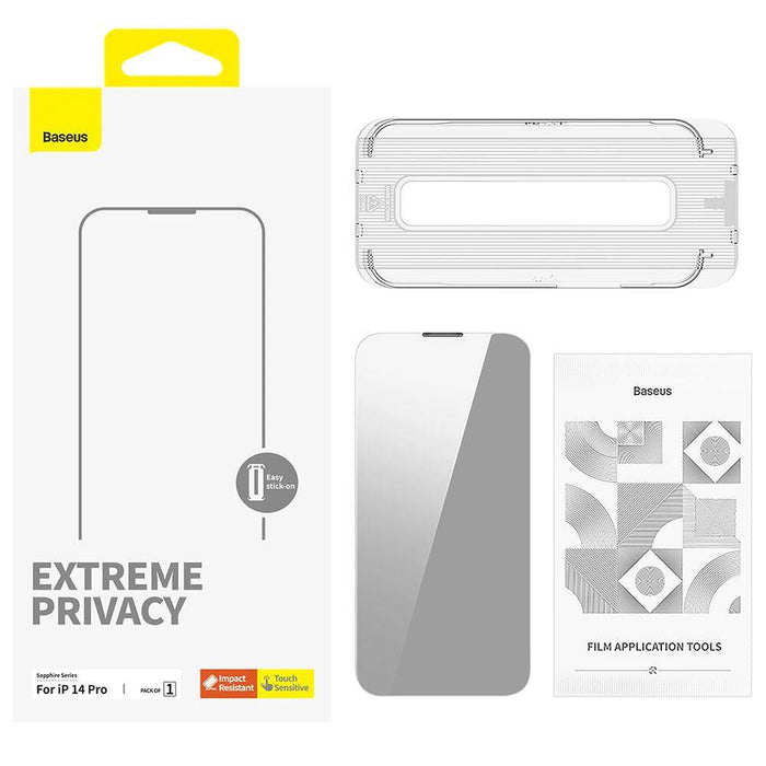 Baseus Sapphire Series Privacy Protection Tempered Glass Screen Protector (with Dust Filter) For iPhone 14 Pro - JPC MOBILE ACCESSORIES