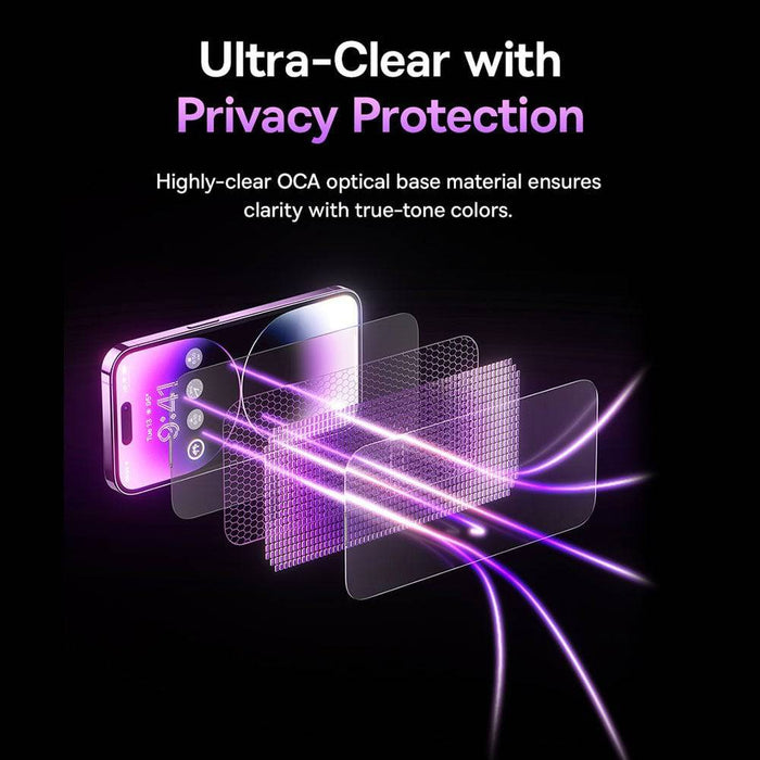 Baseus Sapphire Series Privacy Protection Tempered Glass Screen Protector (with Dust Filter) For iPhone 14 Pro - JPC MOBILE ACCESSORIES