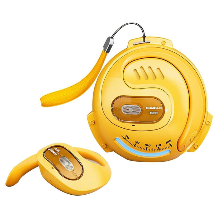 Transformers TF-T07 OWS Bluetooth Earbuds in charging case with USB cable.