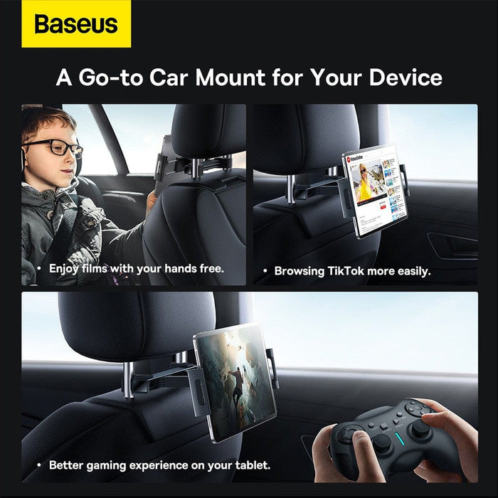 Baseus JoyRide Pro Backseat Car Mount Black | 4.7 - 12.3" Device Support | Dual - Hook Stability - JPC MOBILE ACCESSORIES