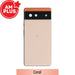 AMPLUS Rear Housing for Google Pixel 6 – Coral showing the complete assembly with power/volume buttons.