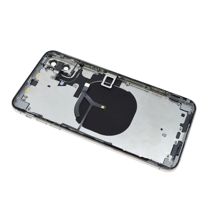 OEM replacement rear housing for iPhone XS Max – Silver, with Apple logo and wireless charging support.