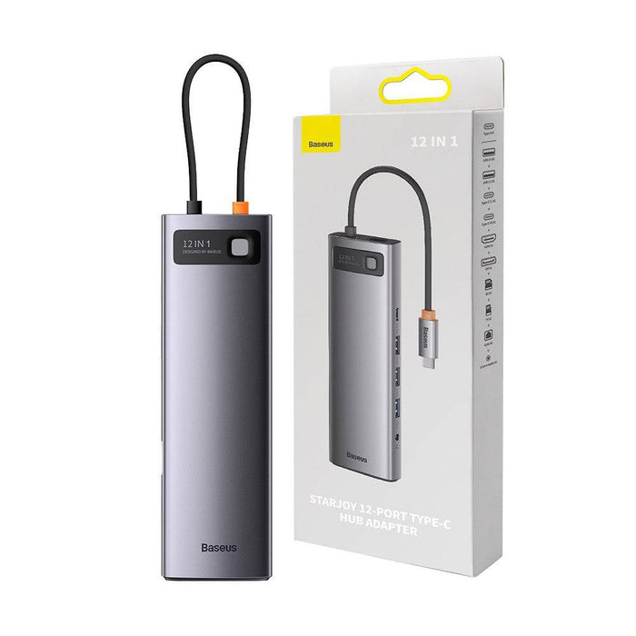Baseus Metal Gleam Series 12 - in - 1 Multifunctional Type - C HUB Docking Station (Type - C to HDMI*1+USB3.1*2+USB3.0*2+Type - C3.1*1+PD*1+RJ45*1+SD/TF*1+DP*1+3.5mm*1) - Gray - JPC MOBILE ACCESSORIES