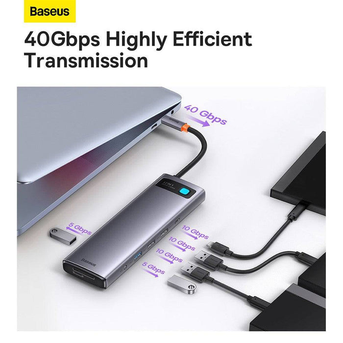 Baseus Metal Gleam Series 12 - in - 1 Multifunctional Type - C HUB Docking Station (Type - C to HDMI*1+USB3.1*2+USB3.0*2+Type - C3.1*1+PD*1+RJ45*1+SD/TF*1+DP*1+3.5mm*1) - Gray - JPC MOBILE ACCESSORIES