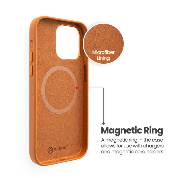 REDEFINE Metal Camera Lens PU Leather Case with Magnetic Ring for iPhone 13 Magsafe